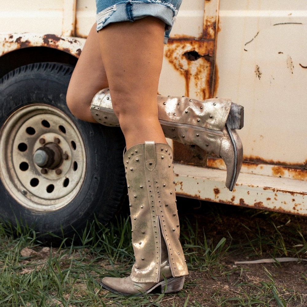 Champagne Studded Liberty Black Boots